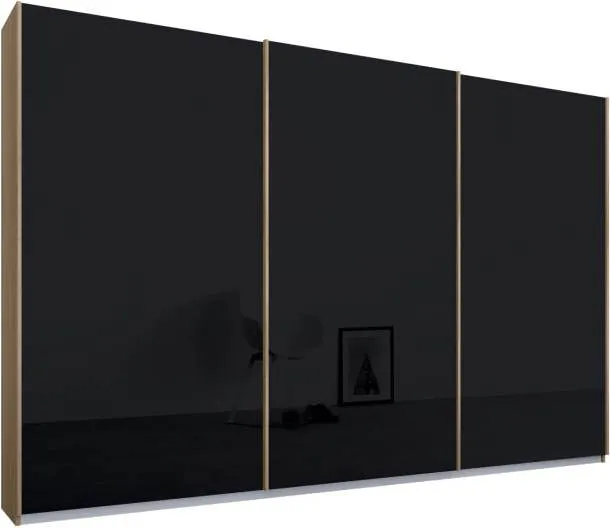 Malix 3 door 270cm Sliding Wardrobe, Oak frame,Basalt Grey Glass doors , Classic Interior