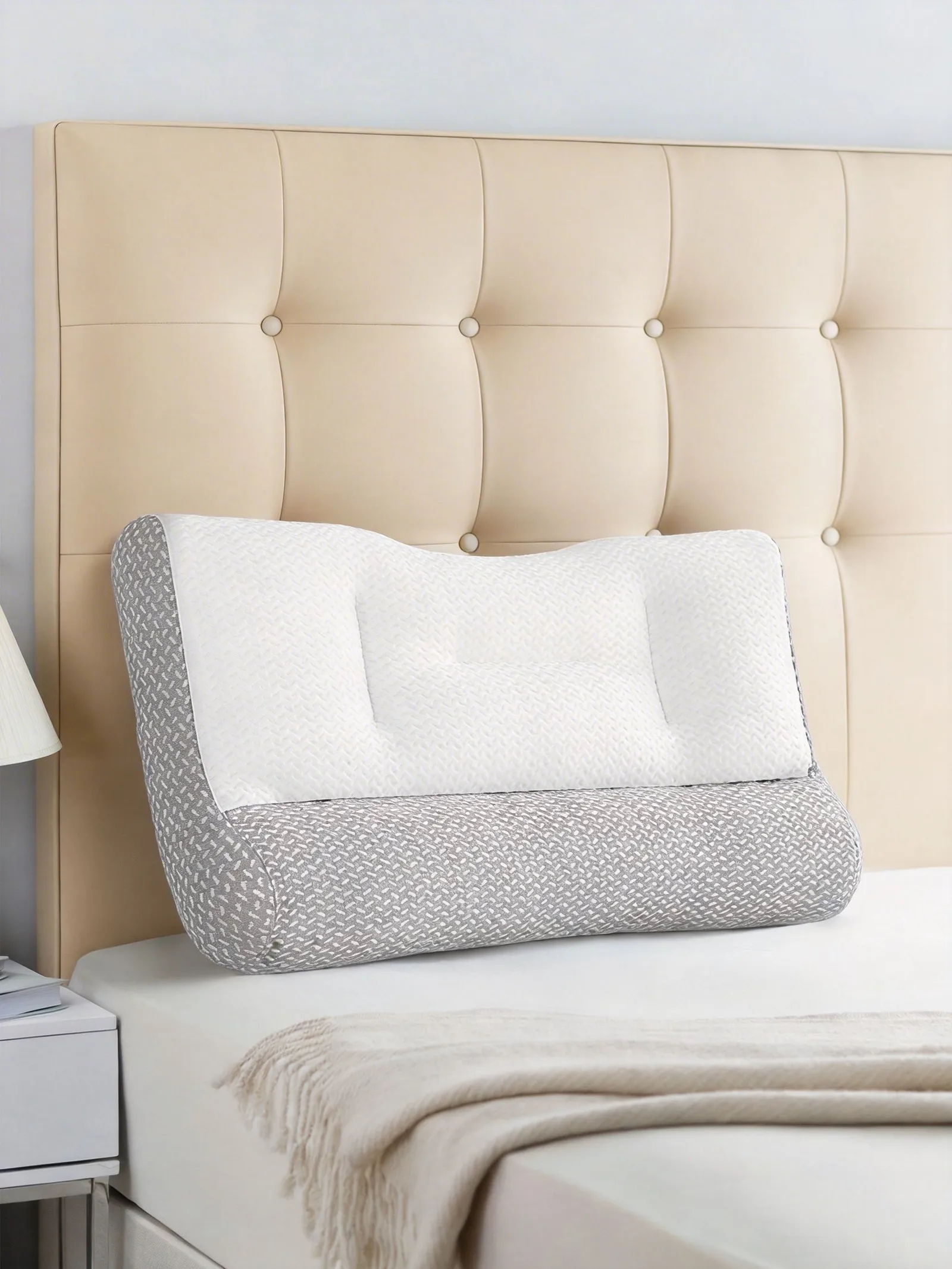 Living and Home Ergonomic Anti-Traction Pillow in White