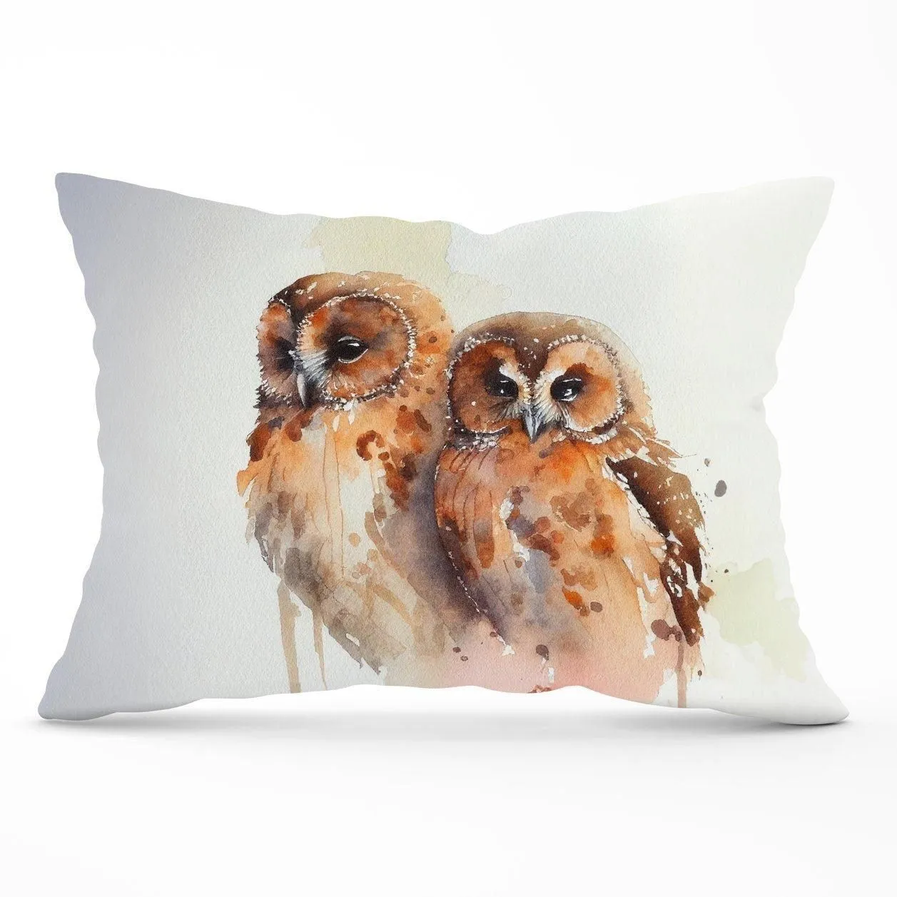 Warren Reed - Designer Loving Tawny Owls Watercolour Cushions in Brown