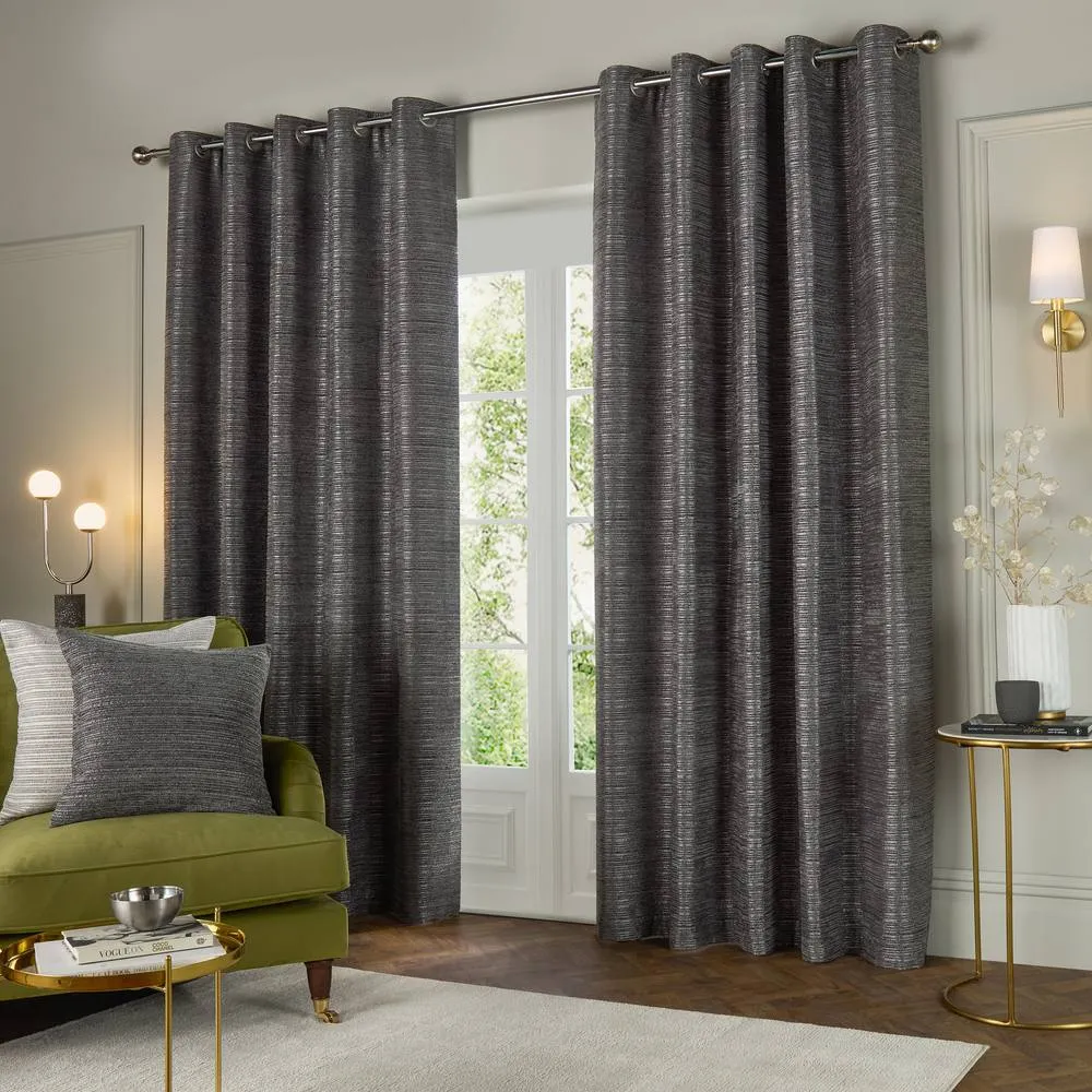 Paoletti Jupiter Chenille Jacquard Eyelet Curtain Pair in Grey 2