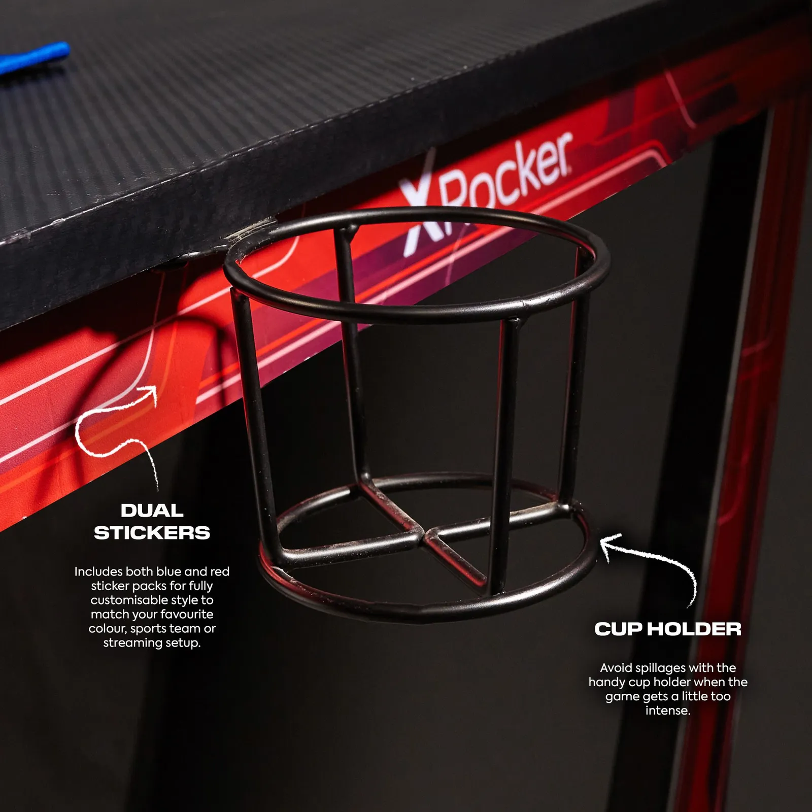 X Rocker Ocelot 115cm Gaming Desk with Mousepad, Headphone Hook & Cupholder in Black 3