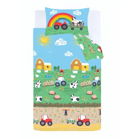 Catherine Lansfield Farmyard Animals Blue Reversible Duvet Cover and Pillowcase Set 5