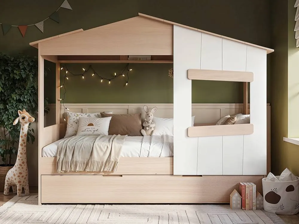 Flair Dreamland House Bed with Trundle in Light Oak 3