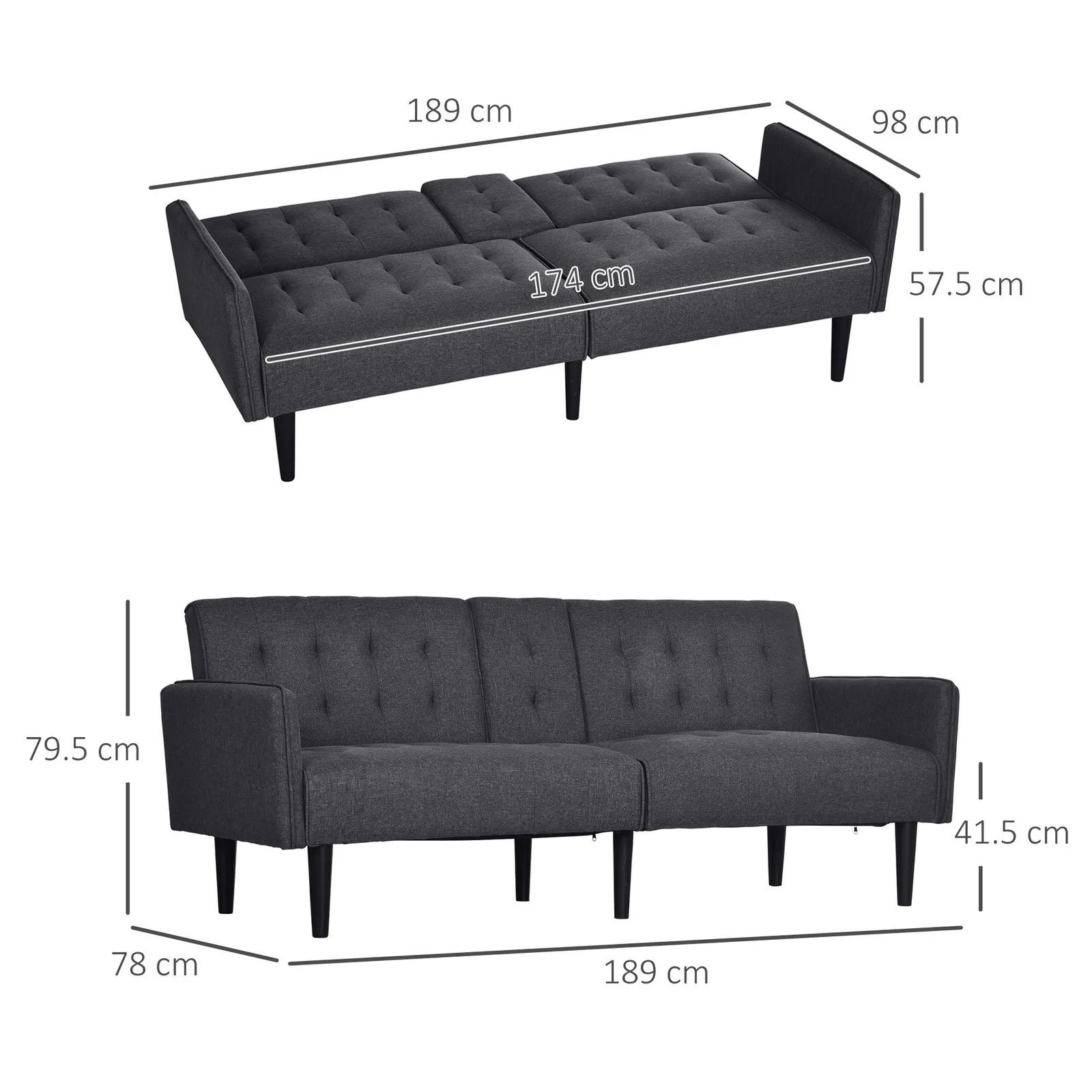 HOMCOM Upholstered Sofa bed 3 Seater Home Theater with Storage Grey 3