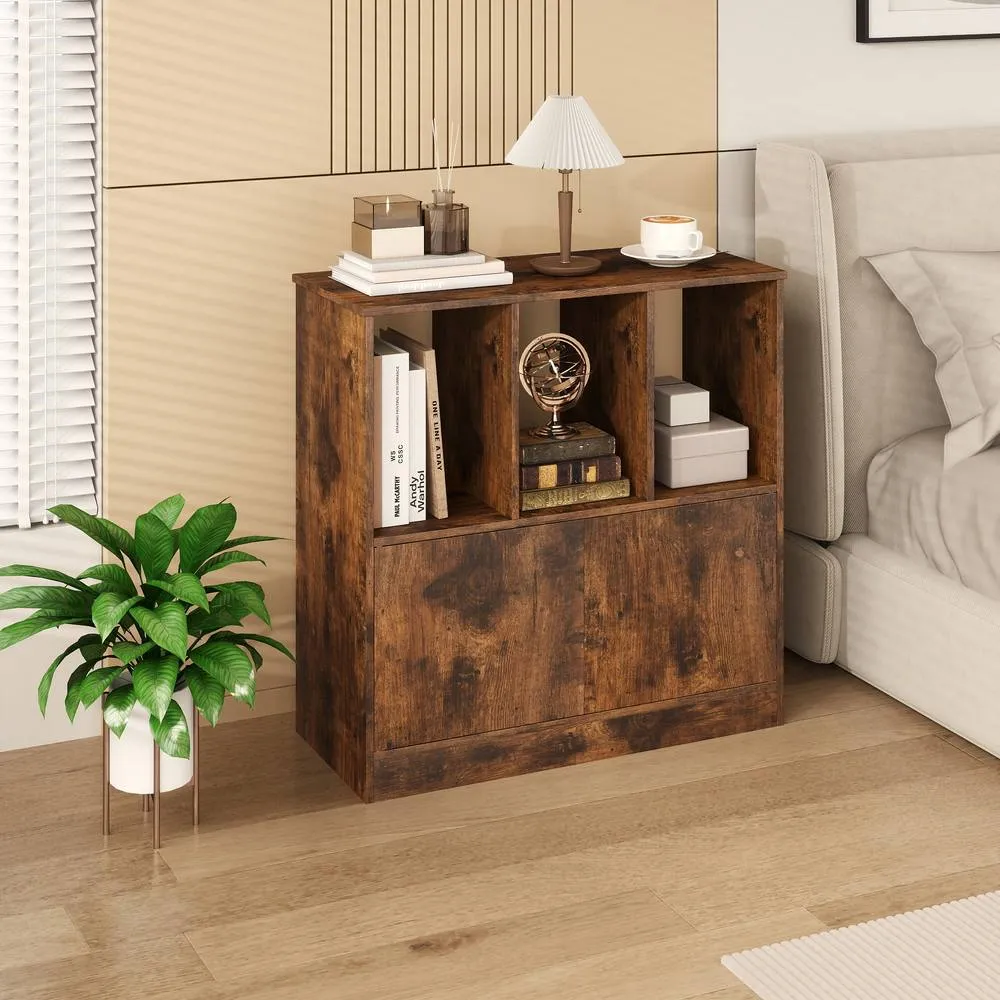 Costway 3-Cube Bookcase 3-Tier Bookshelf w/Cabinet Modern Storage Organizer in Brown 6