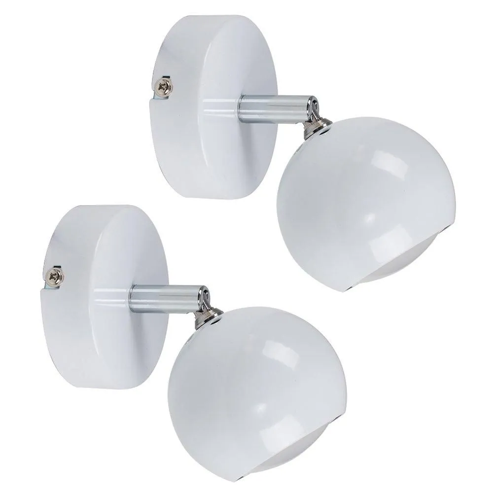 ValueLights Retro Eyeball Spotlight Pair of White Indoor Wall Spotlight