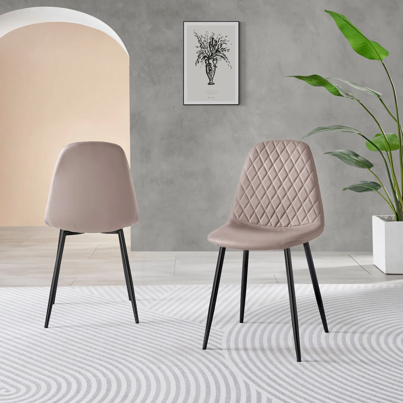 FurnitureboxUK 2x Corona Black Leg Faux Leather Dining Chair in Beige 2