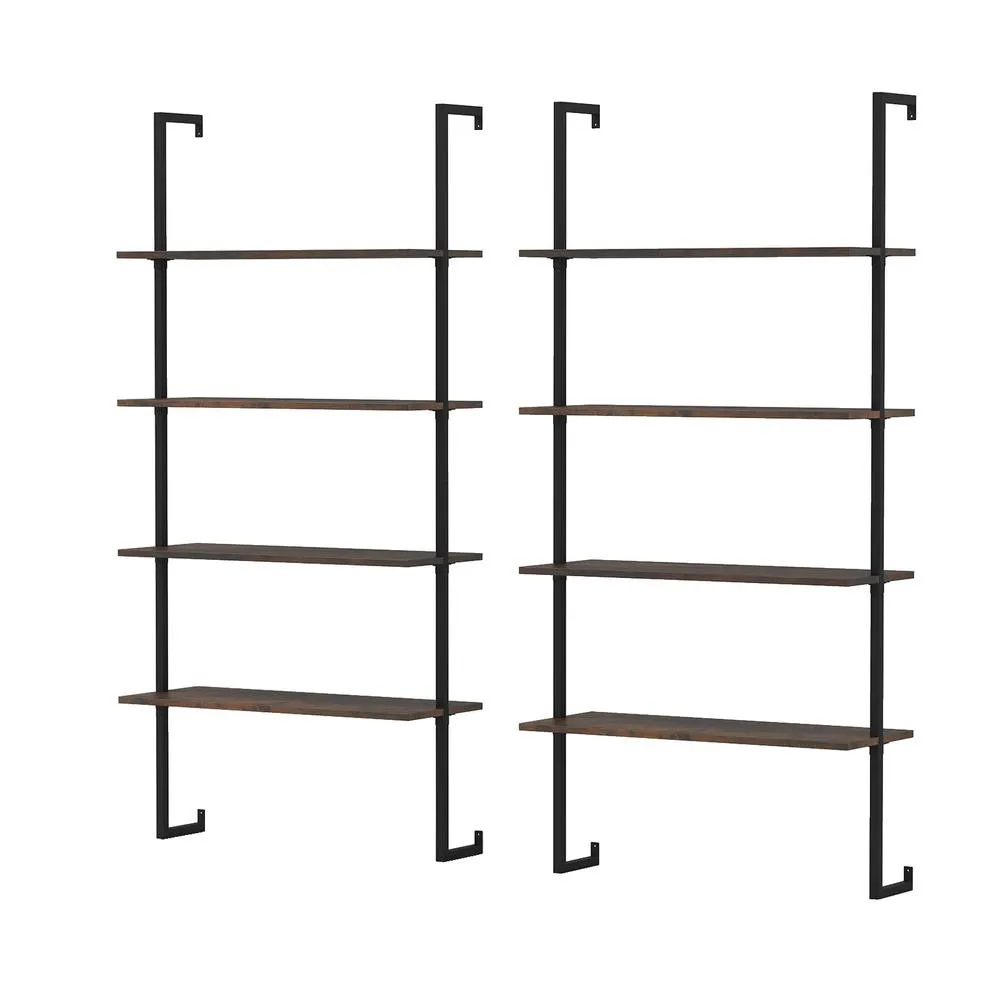Costway 4-Tier Wall-Mounted Bookshelf Floating Display Shelves Wooden Bookcase in Brown 4