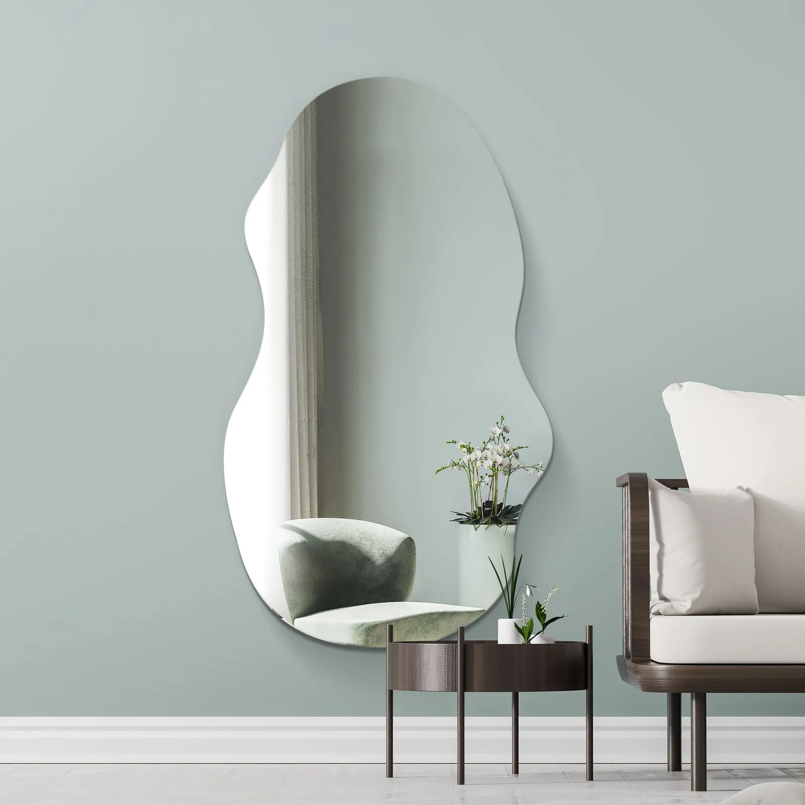 MirrorOutlet The Lacuna - Frameless Pond Wall Mirror 63" X 28" (160CM X 70CM) in Silver 2
