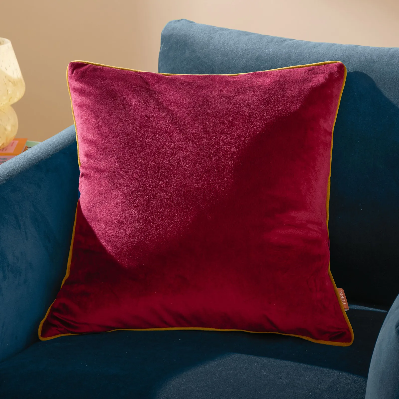 Furn Meridian Velvet Piped Cushion in Maroon