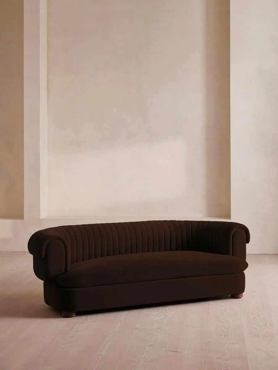 Rava Three Seater Sofa, Velvet, Chocolate