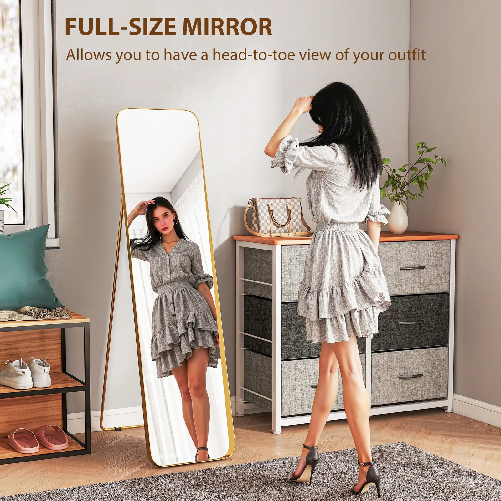 HOMCOM Rectangular Full Length Mirror for Bedroom, 40 x 160 cm, Gold Tone 4