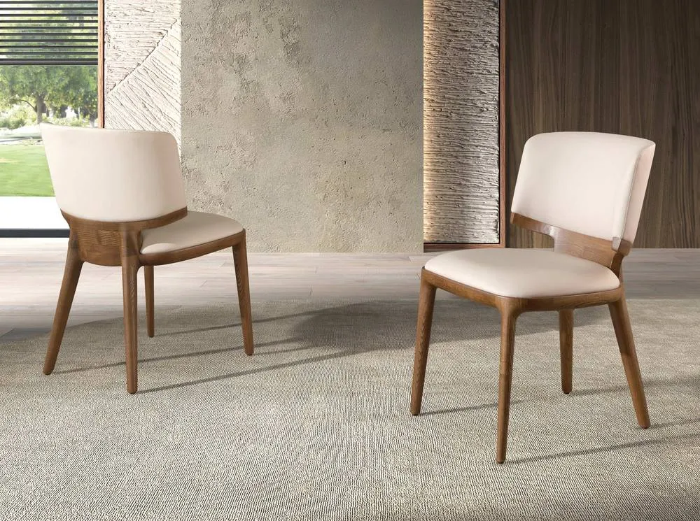 Angel Cerda Cream Leatherette Dining Chair with Walnut Legs 3