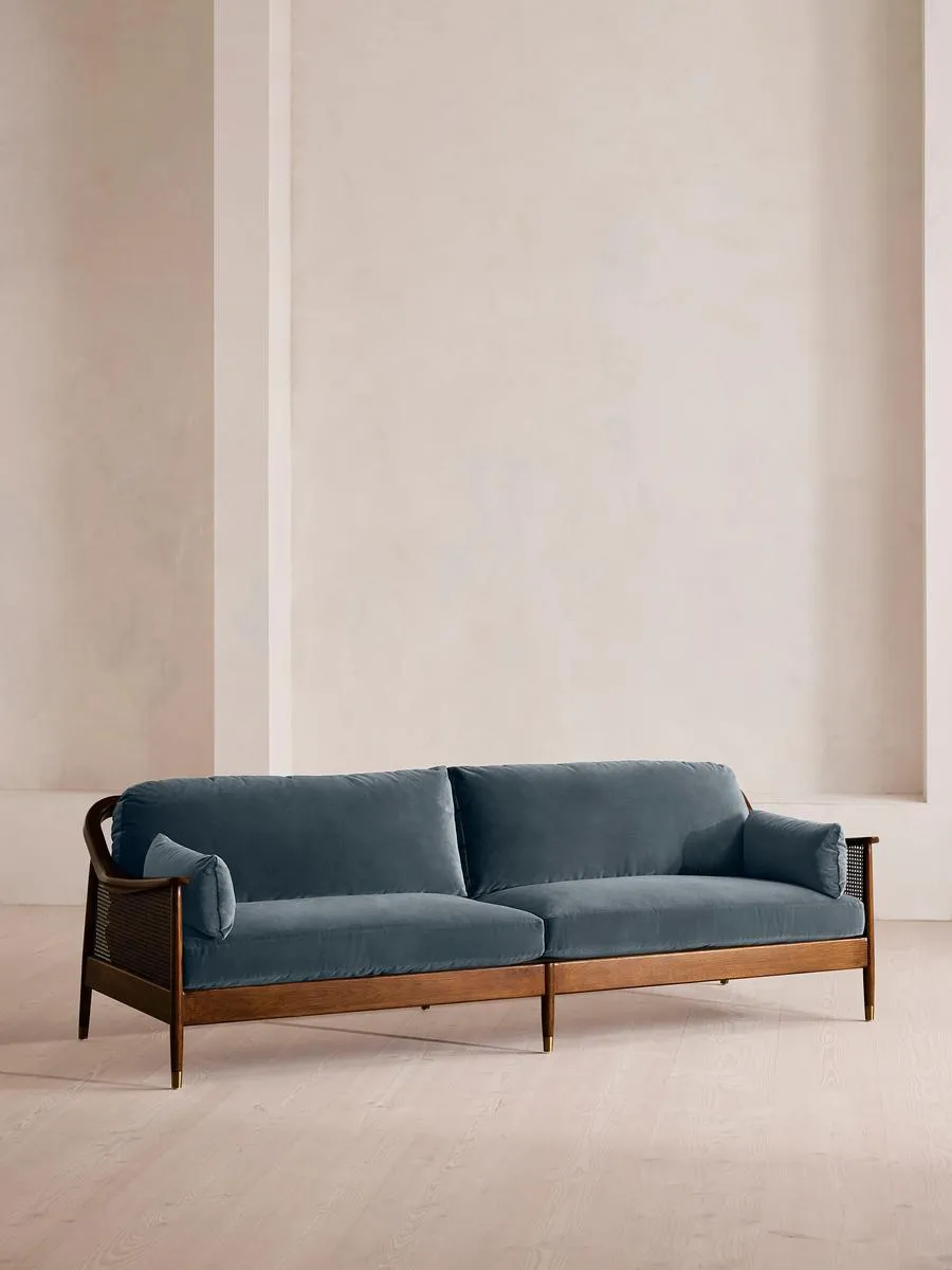 Atlanta Four Seater Sofa, Velvet, Grey Blue