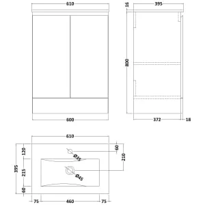 Halite Waterproof White Vanity Unit with Basin - 600mm 2