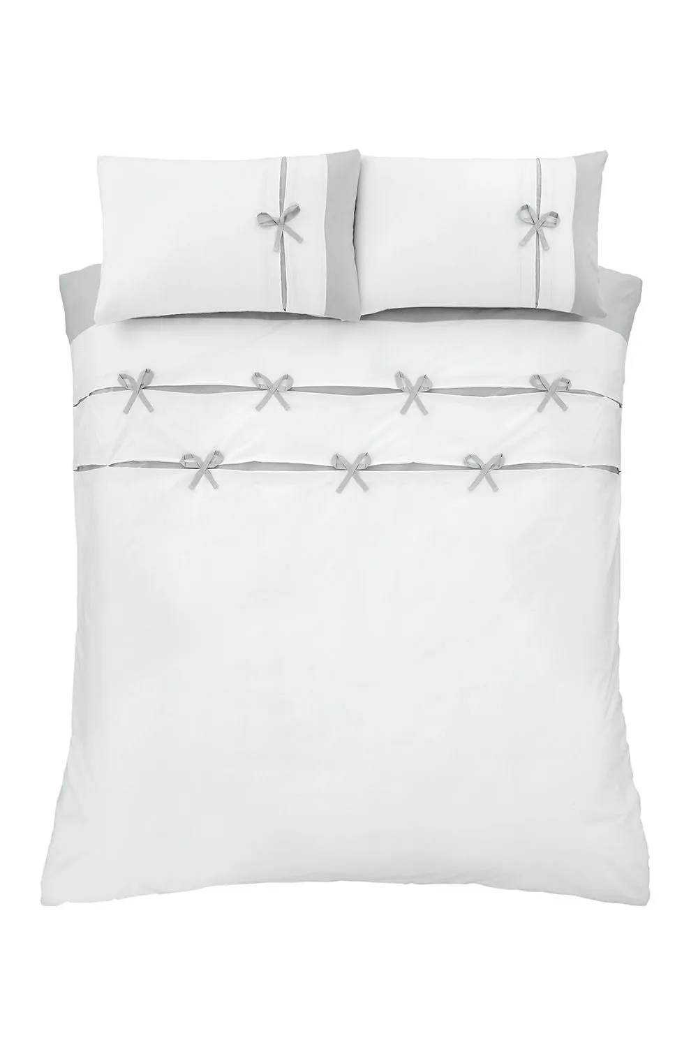 Catherine Lansfield Milo Bow Duvet Set in White 5