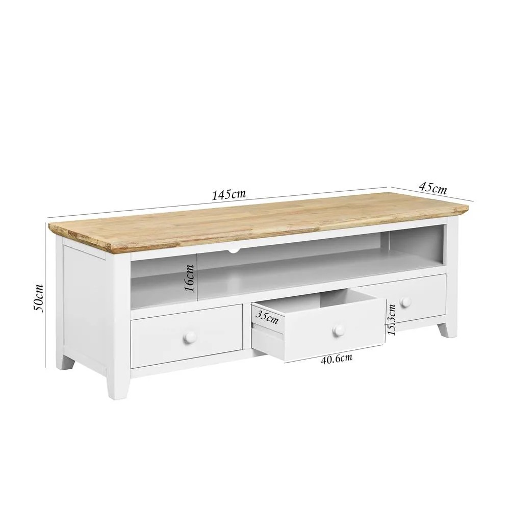 Statement Furniture Florence Large TV Stand with 3 Drawers & Shelf in White 3