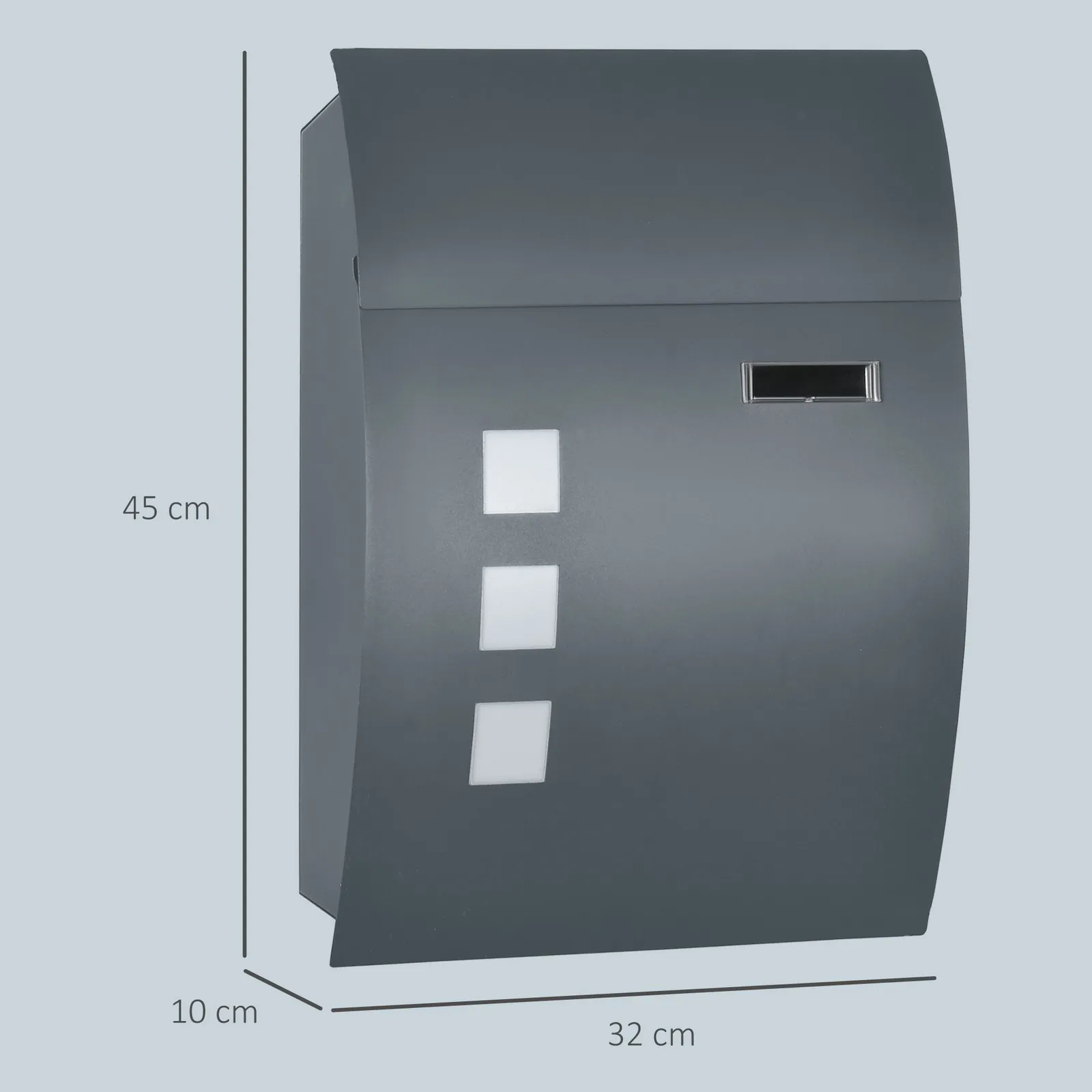 HOMCOM Wall Mounted Letter Box Mailbox with 2 Keys Nameplate Anthracite Grey 3