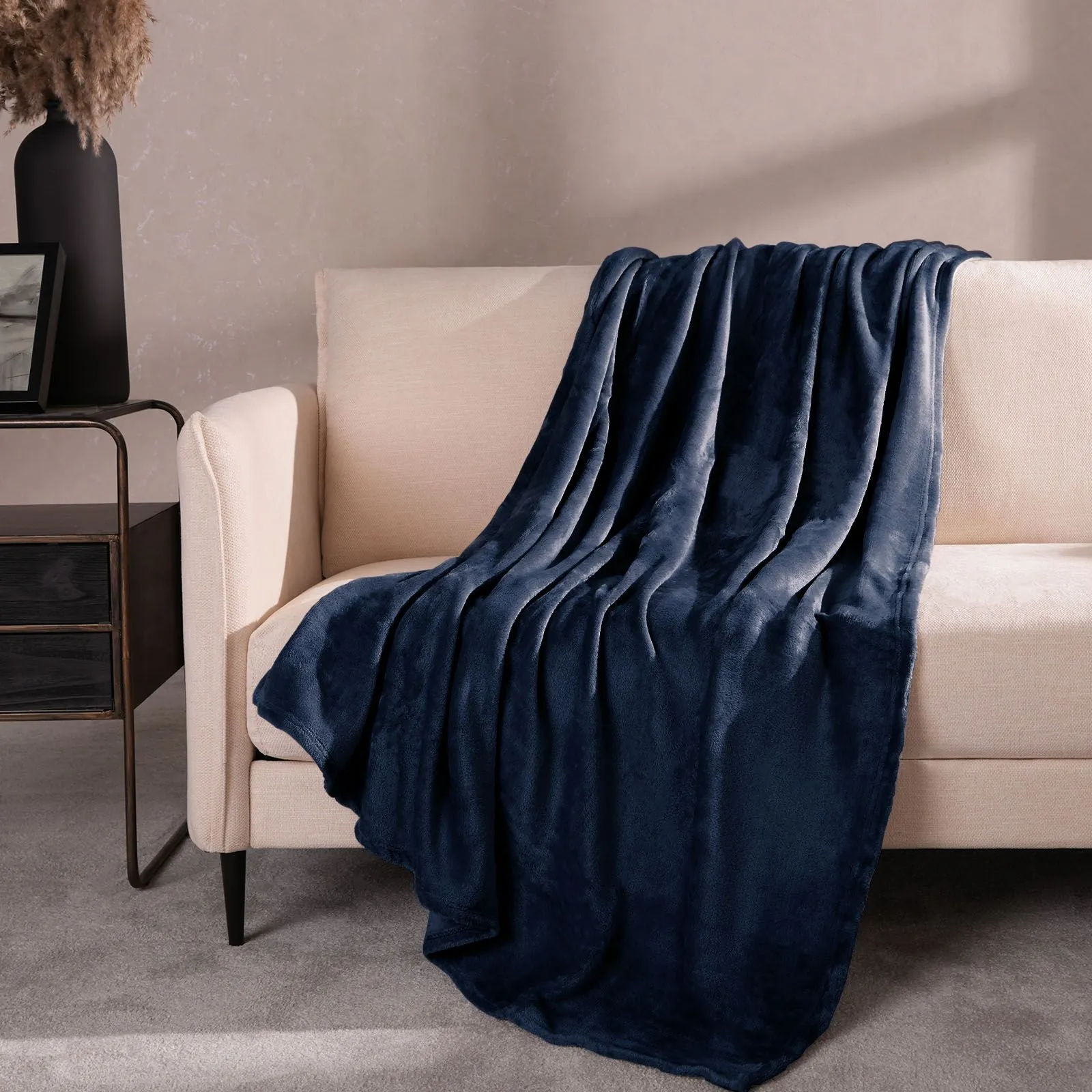 OHS Ultra Soft Blanket Throw Warm Flannel Fleece in Navy