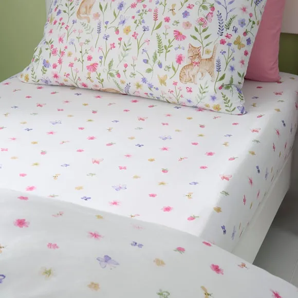 Set of 2 Floral Kitty Cats Fitted Sheets 2