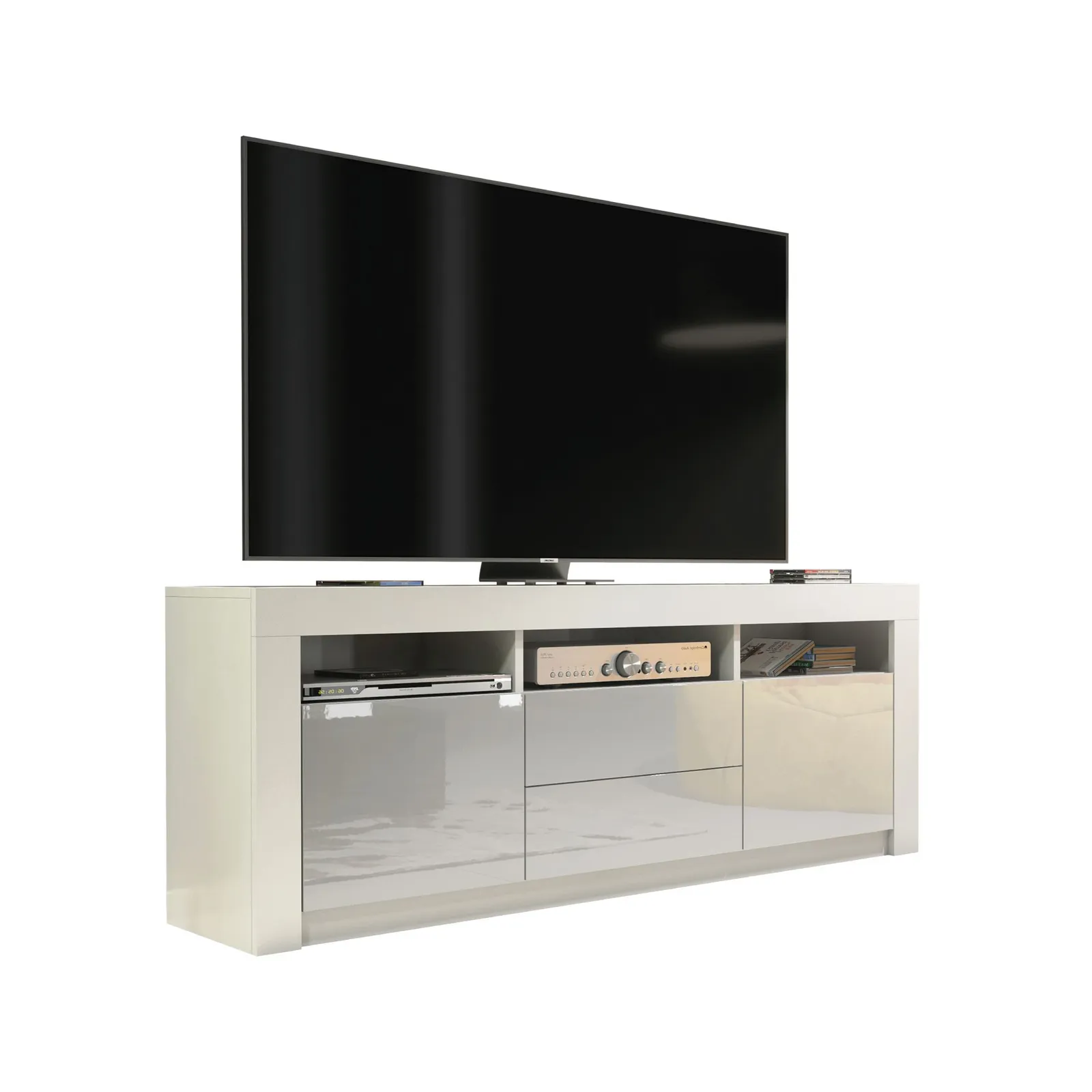 Creative Furniture TV Unit 160cm Modern - White with High Gloss Grey Doors 5