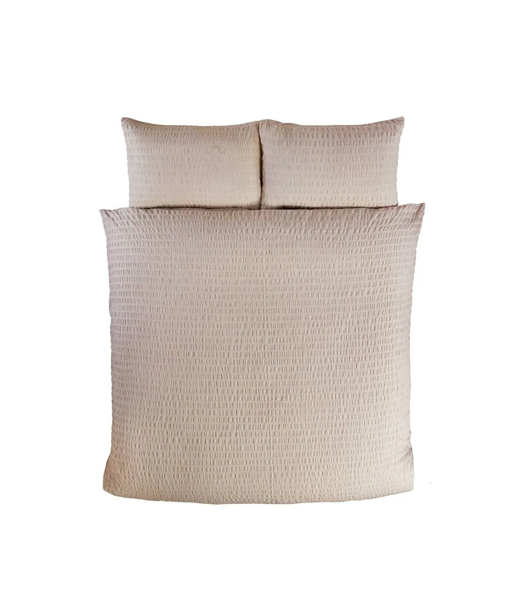 Rapport Home Seersucker Polycotton Luxury Duvet Cover Set with Pillowcase in Cream 4