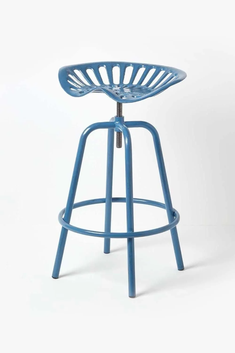 Homescapes Vintage Style Metal Adjustable Tractor Seat Bar Stool in Blue 1