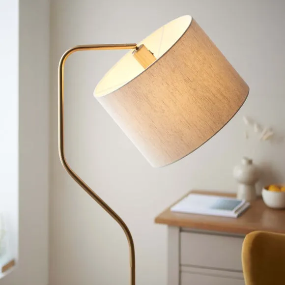 Endon Collection Clement Floor Lamp With Shade Br Aged Brass Plate Natural Linen Mix Fabric 1X E27, Gold 3