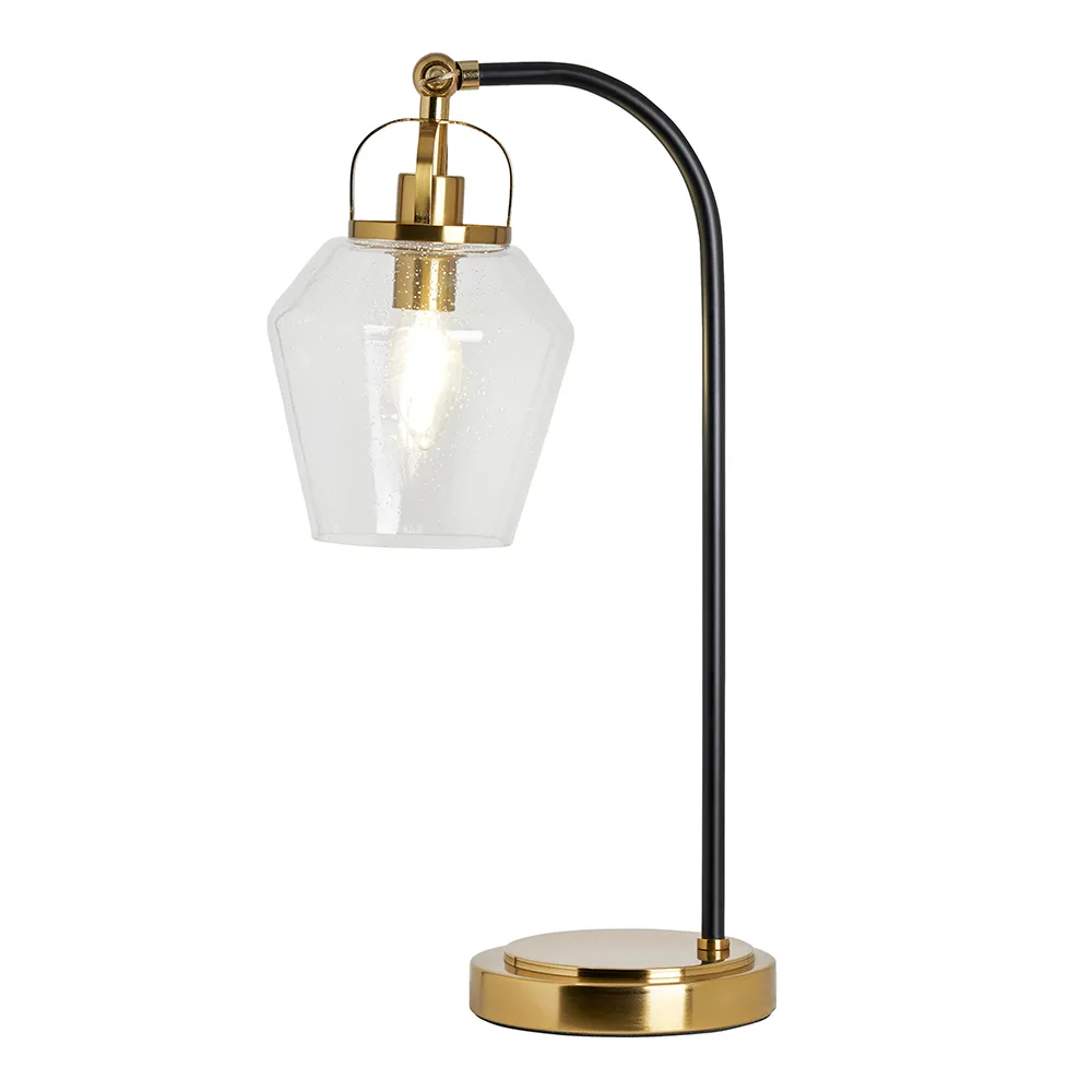 Saskia Bubble Glass Arc Table Lamp, Satin Brass