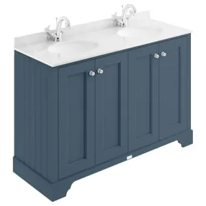 Bayswater Victrion Stiffkey Blue Traditional Freestanding Vanity Unit & White Marble Top Basin - 1200mm