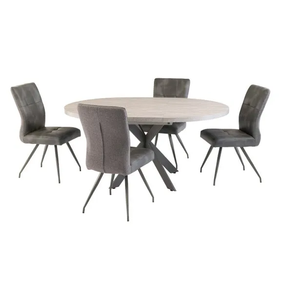 Rimini Round Extendable Dining Table with 4 Kabana Faux Leather Dining Chairs 2