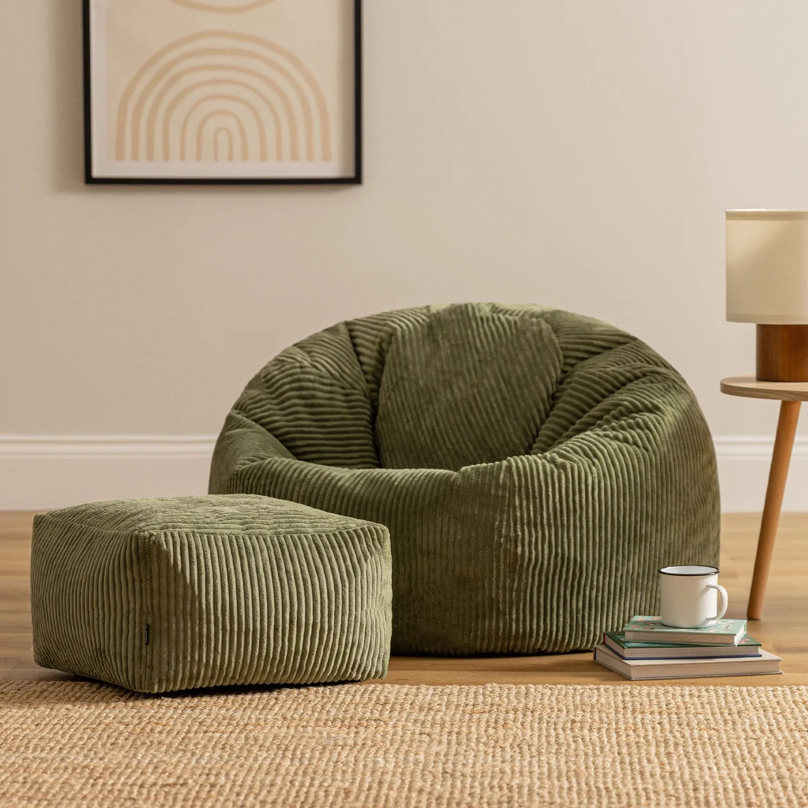 icon Kingston Bean Bag & Footstool Jumbo Cord Bundle in Green