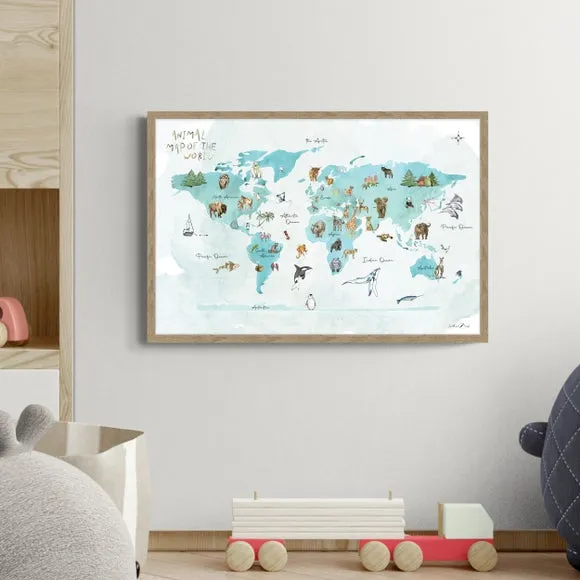 Animal Map Of The World Framed Print