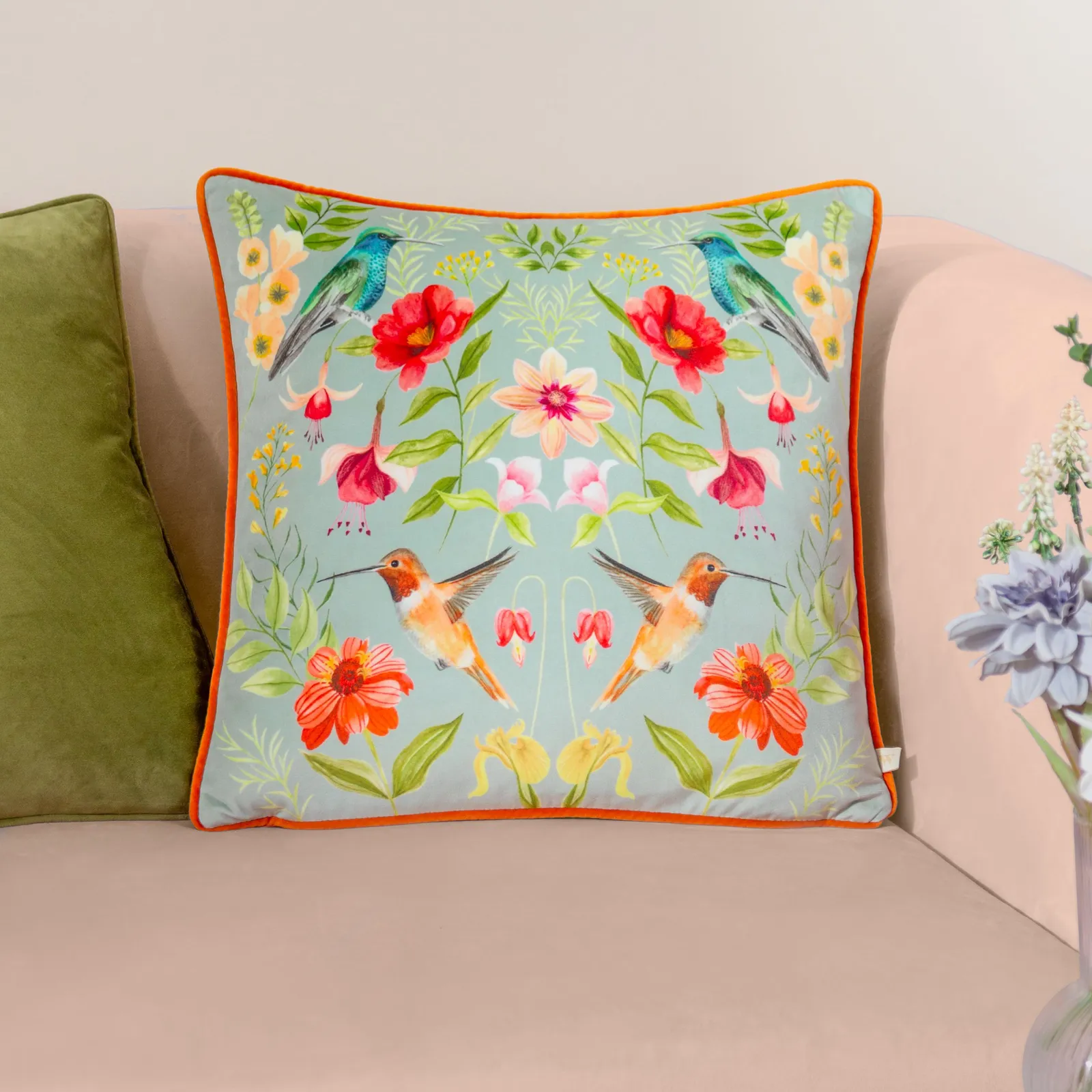 Wylder Nectar Garden Blossom Piped Velvet Cushion