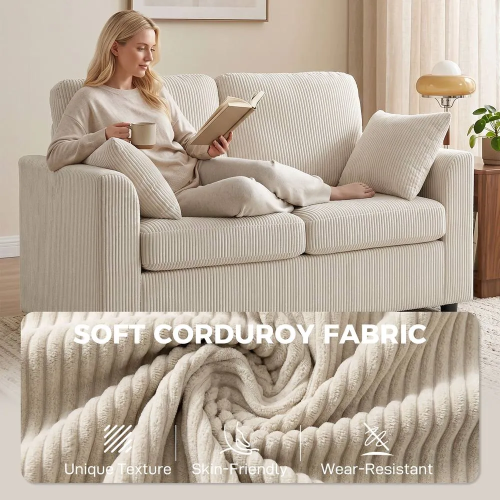 HOMCOM 2 Seater Sofa, Corduroy Small Couch with Spring Cushion, Beige 6