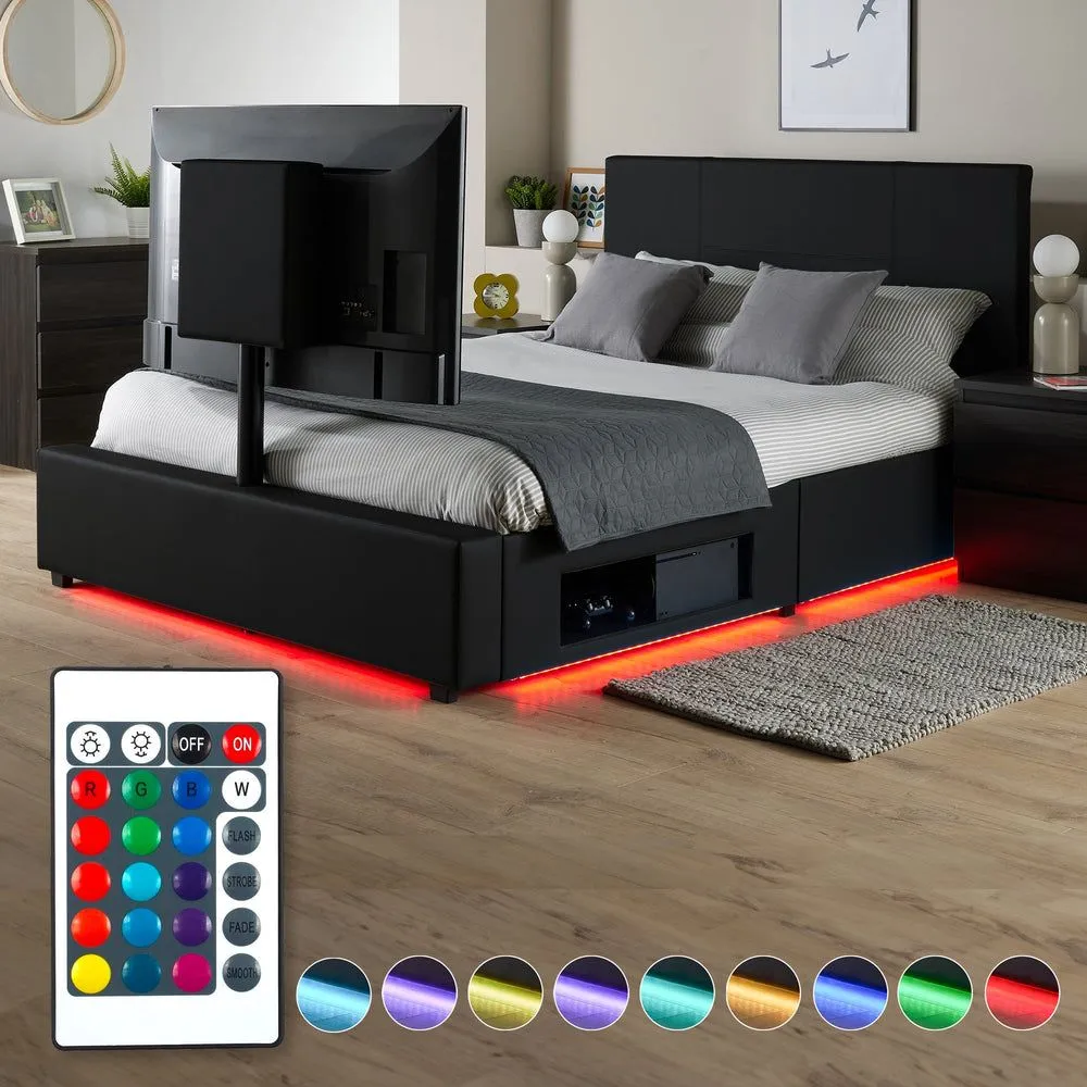 X Rocker AVA Upholstered TV Bed with Underbed Storage & LED Lights in Black 2