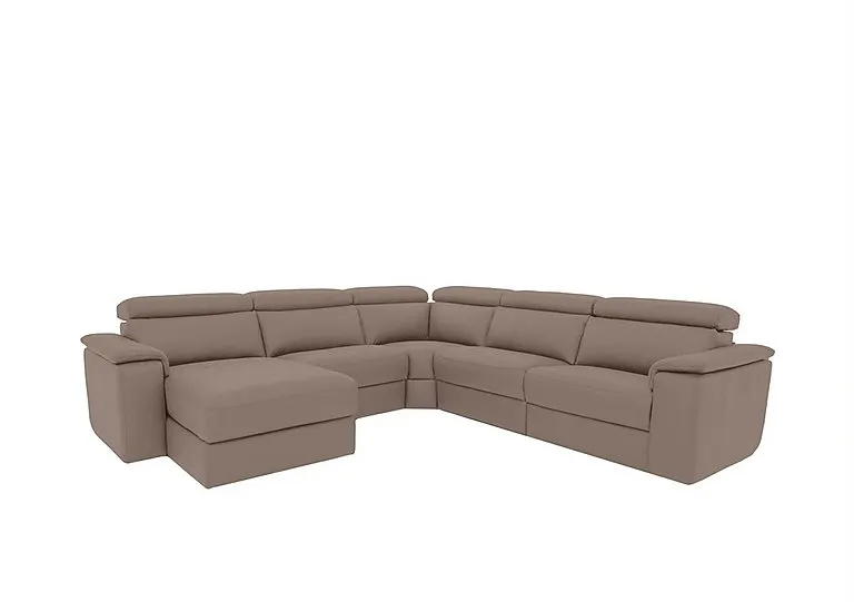 Davide Large Leather Left Hand Facing Corner Sofa with Chaise End - Botero Taupe