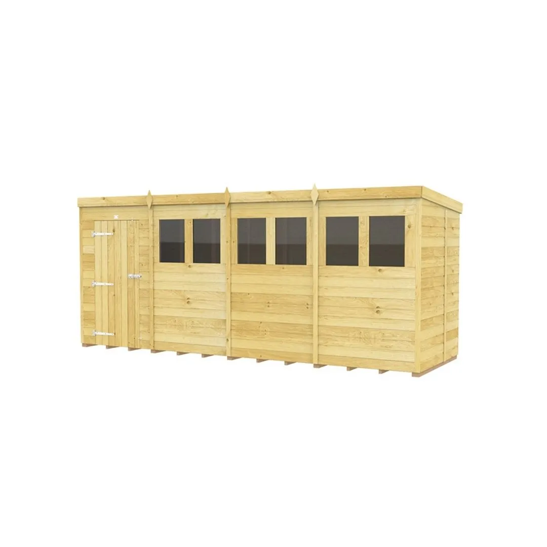 Buttercup Farm 16 x 5 Feet Pent Shed - Single Door W/ Windows - L147 x W474 x H201 cm in Brown