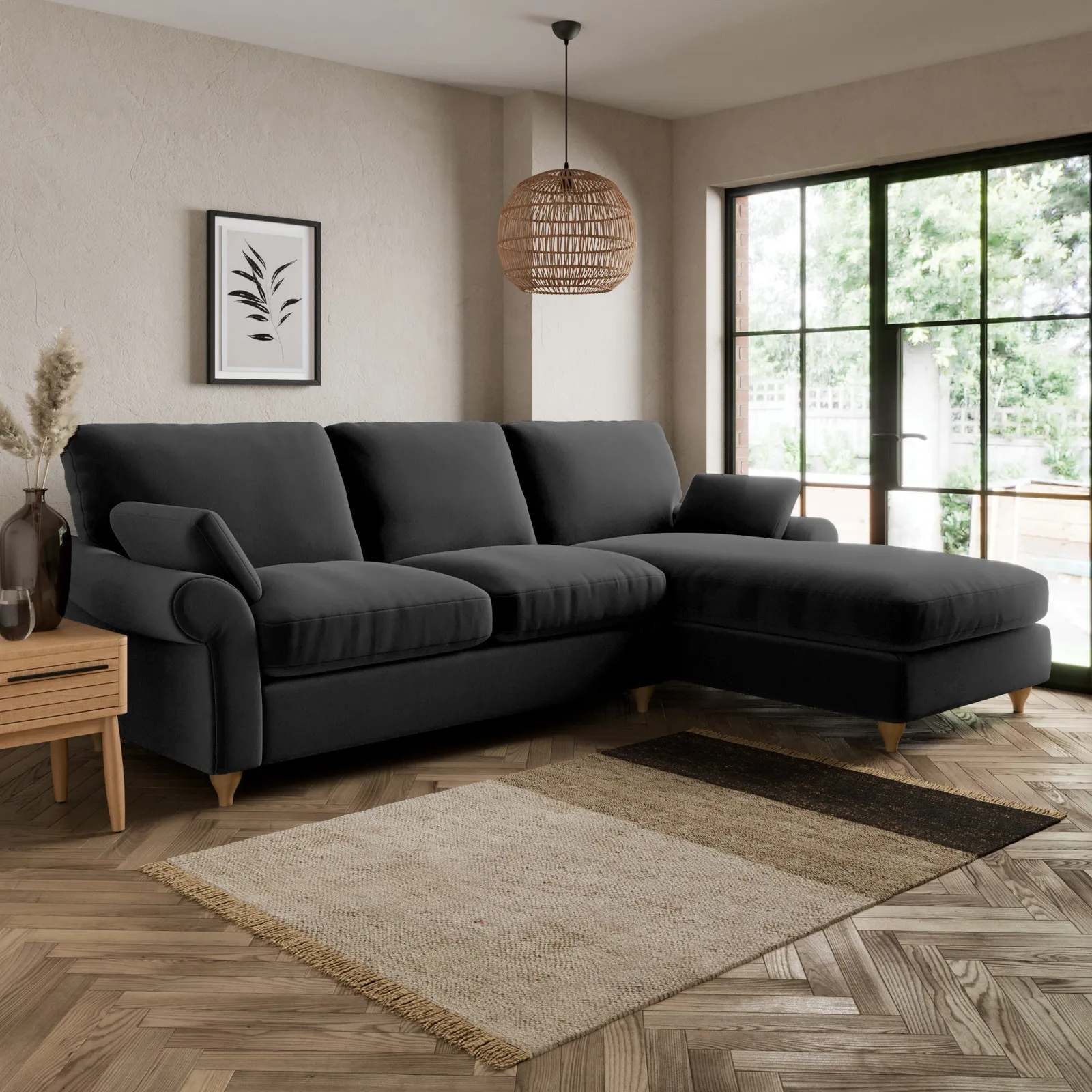 Salisbury Luxury Velvet Right Hand Corner Sofa Luxury Velvet Black