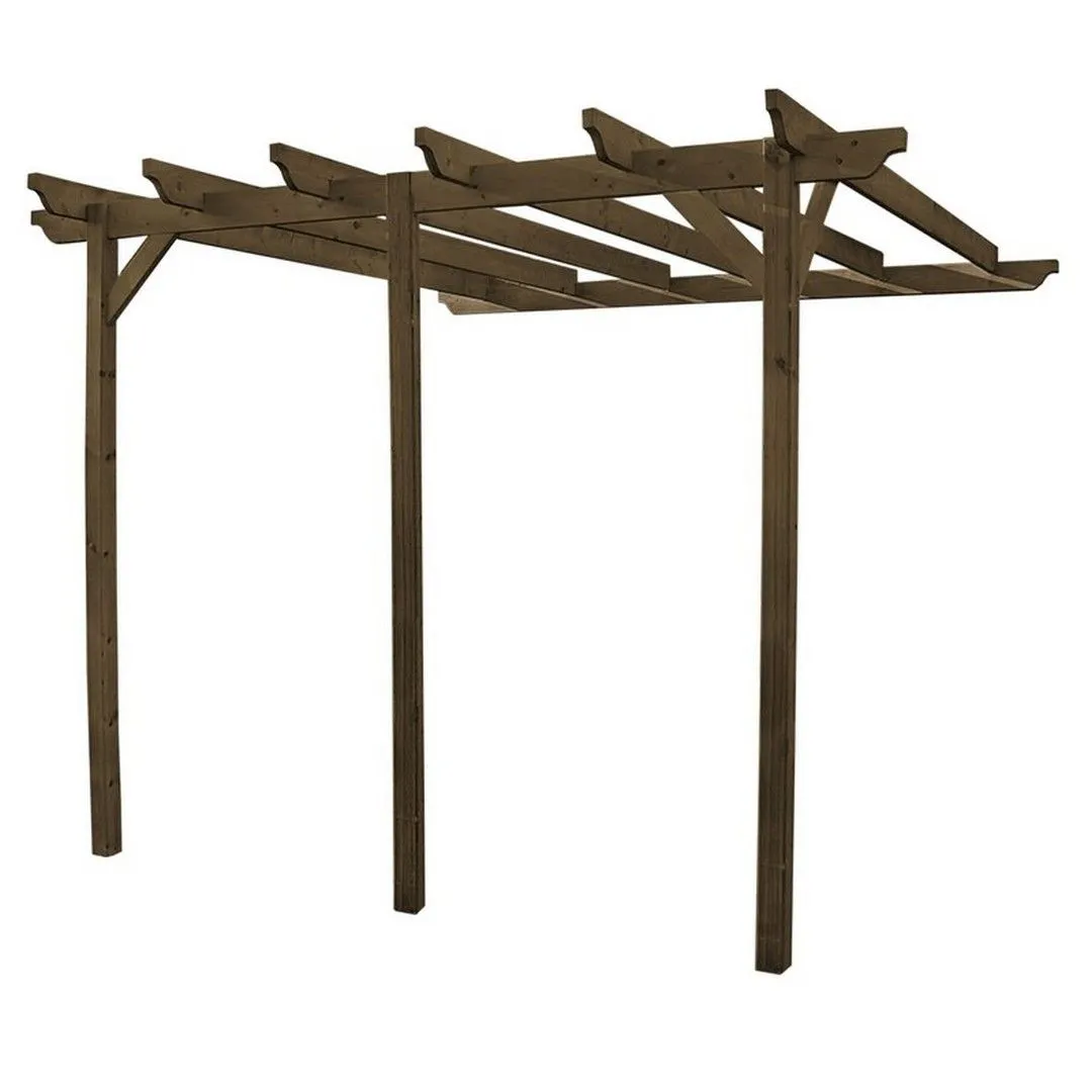 Rutland County Garden Furniture Ltd Wall Mounted Garden Pergola 3 Posts, Wood, L300 x W600 x H270cm, Brown in Green