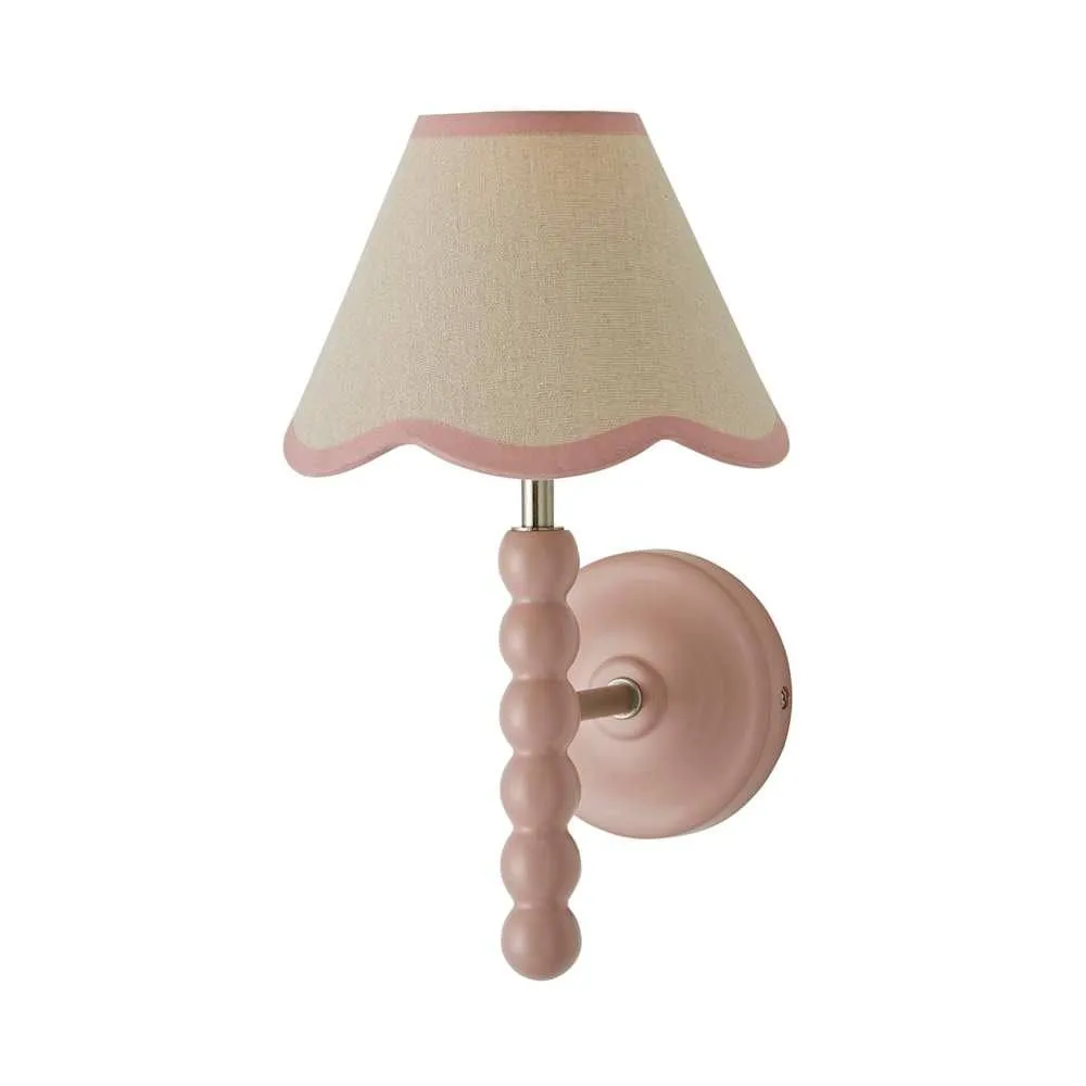 ValueLights Bobbins Rose Pink Bobble Wall Light & Linen Pastel Trim Lamp Shade in Pale Pink 6