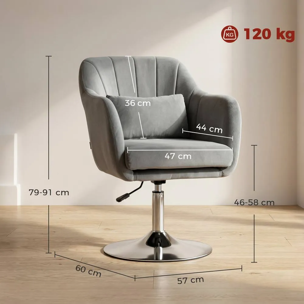 HOMCOM Retro Velvet Swivel Tub Chair with Steel Frame Grey 3