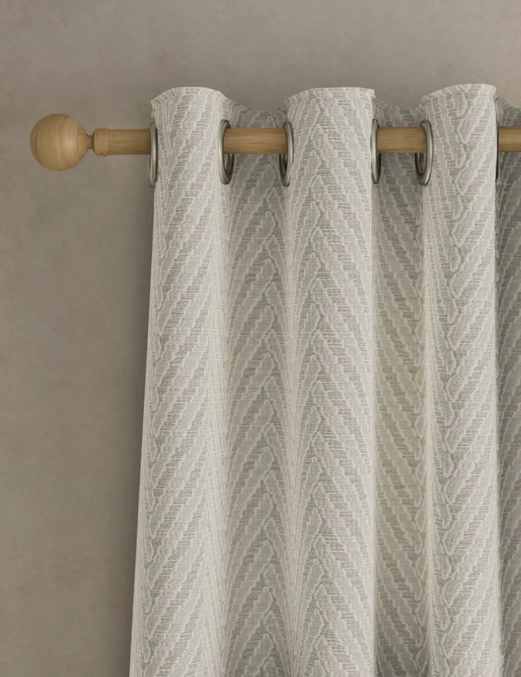 M&S Textured Herringbone Eyelet Curtains Light Grey Mix