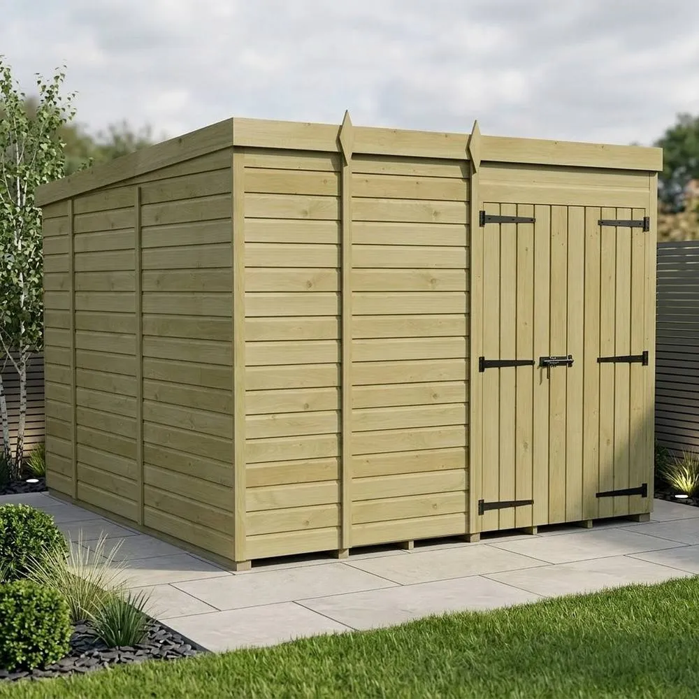 Buttercup Farm 9ft x 10ft Pent Garden Shed Double Door No Windows - Timber in Brown 2