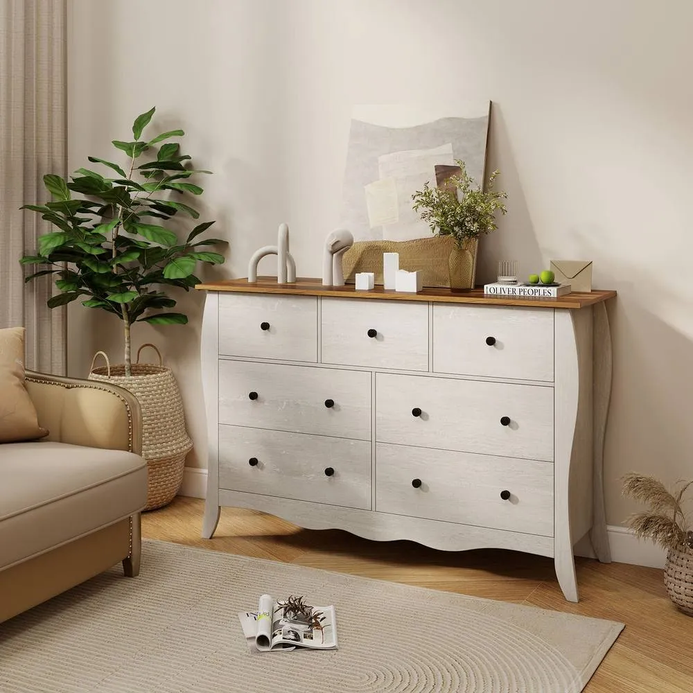 Costway Wooden Chest of Drawers Modern 7-Drawer Cabinet Closet Organizer in Grey 4