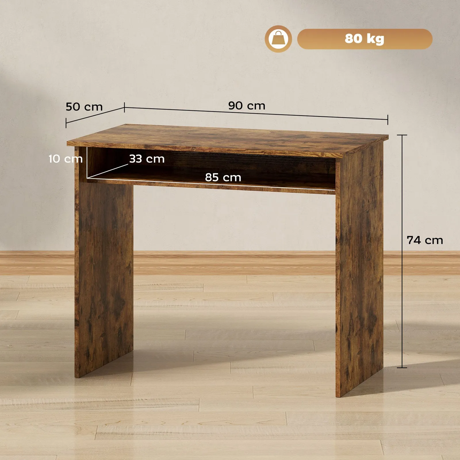 HOMCOM Computer Desk Writing Table Study Workstation Storage in Brown 3