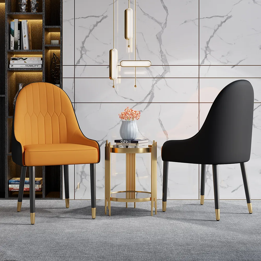Darg 6-Piece Modern PU Leather Dining Chairs in Orange & Black with Metal Legs