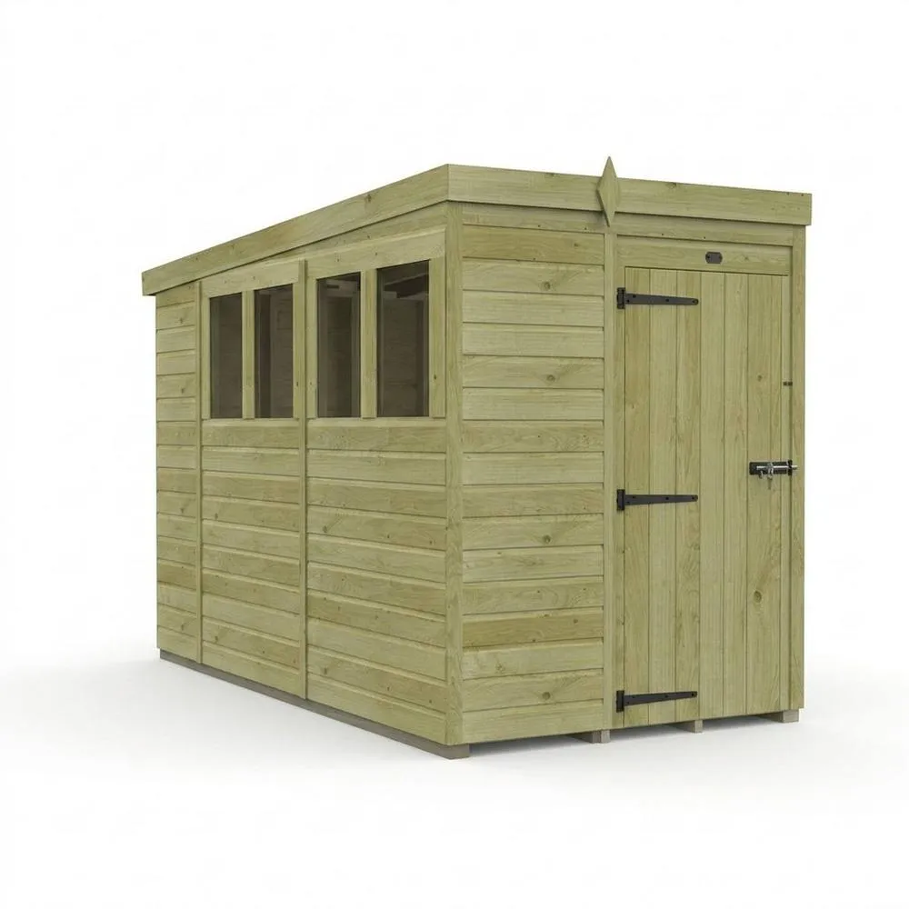 Buttercup Farm 5ft x 10ft Pent Garden Shed Single Door With Windows - Timber in Brown