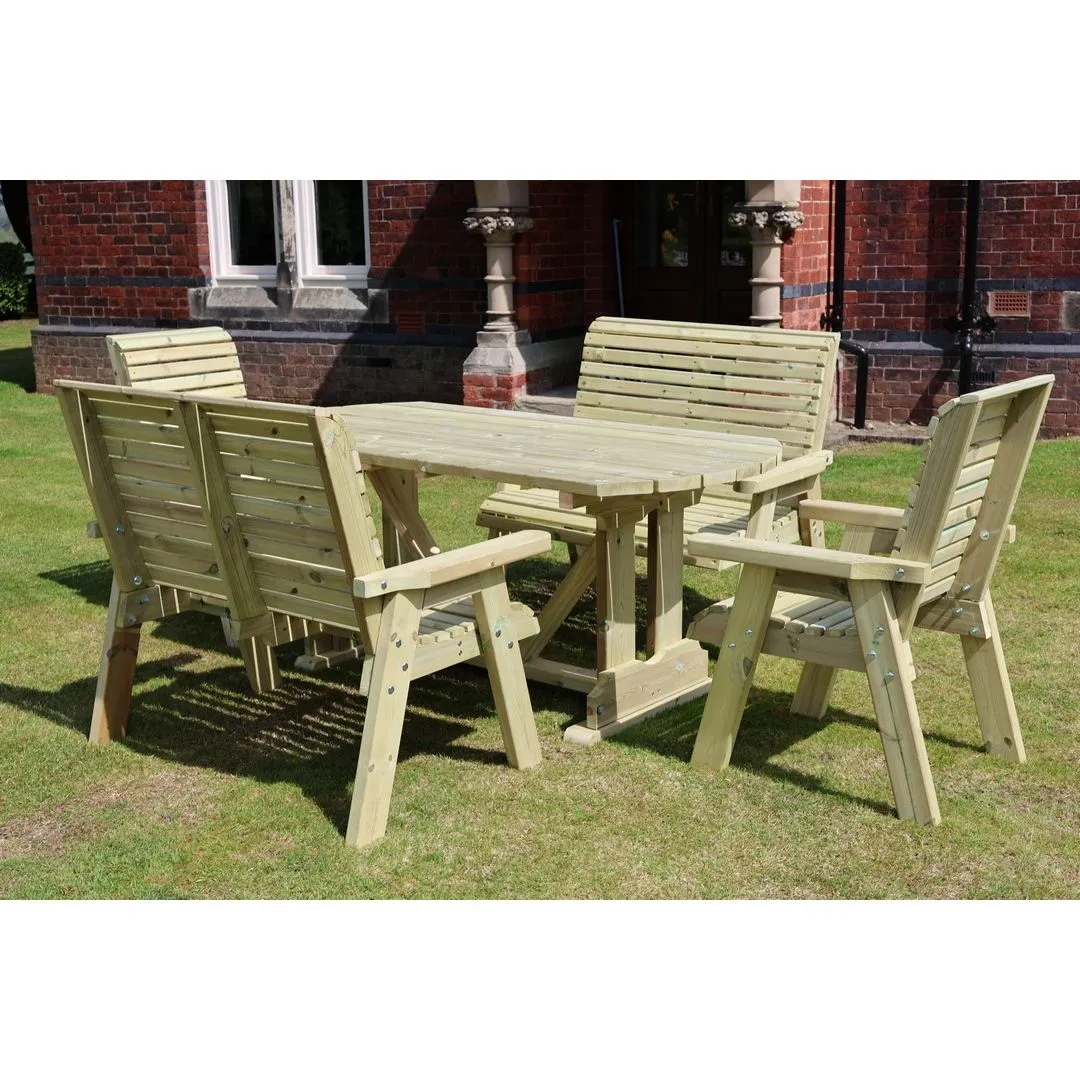 Churnet Valley Garden Furniture Ltd Ergo Dining Set - 1 Table, 2 Bench & 2 Chairs - Min. Assembly Required in Brown