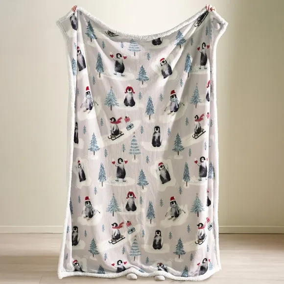 Christmas Penguins Sherpa Throw Blanket 130cm x 170cm 2